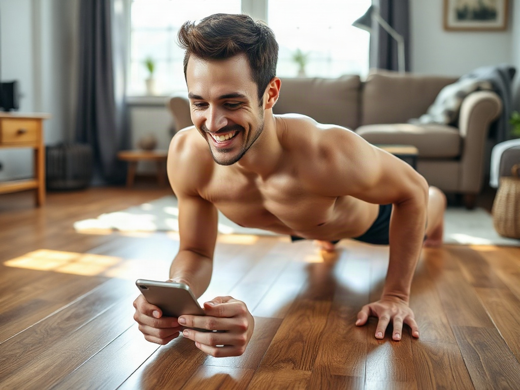 A person enjoying Home Workout for Men on their phone